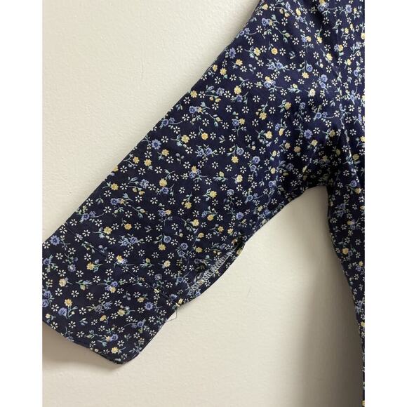 Vtg 90s Wit & Wisdom Women’s M Floral Button Front Dress Navy Cotton USA - Picture 3 of 6